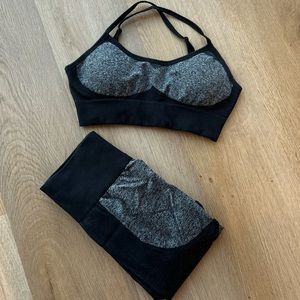 Black Women 2 Piece Outfits Leggings+Sports Bra Yoga Set Compression Skinny